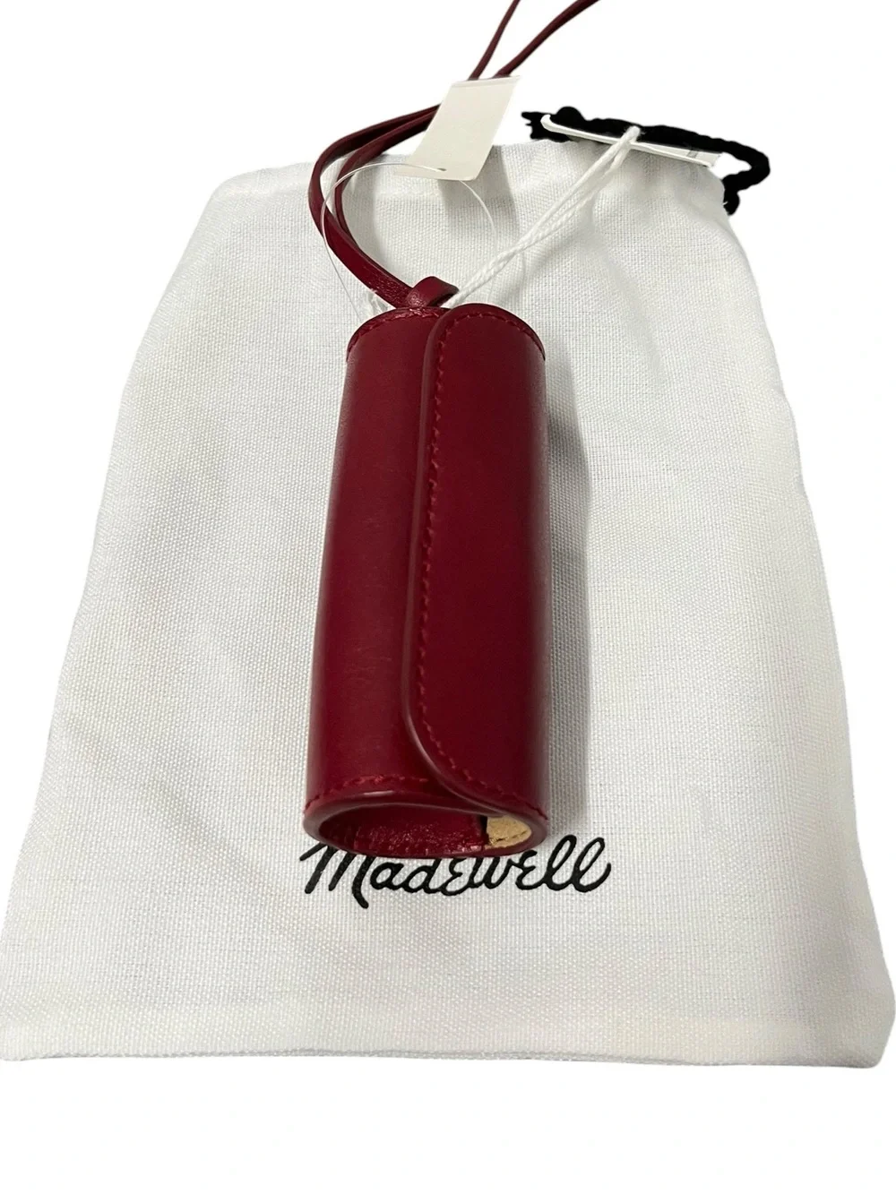 Madewell Burgundy Red Leather Lipstick Fob Case with Strap